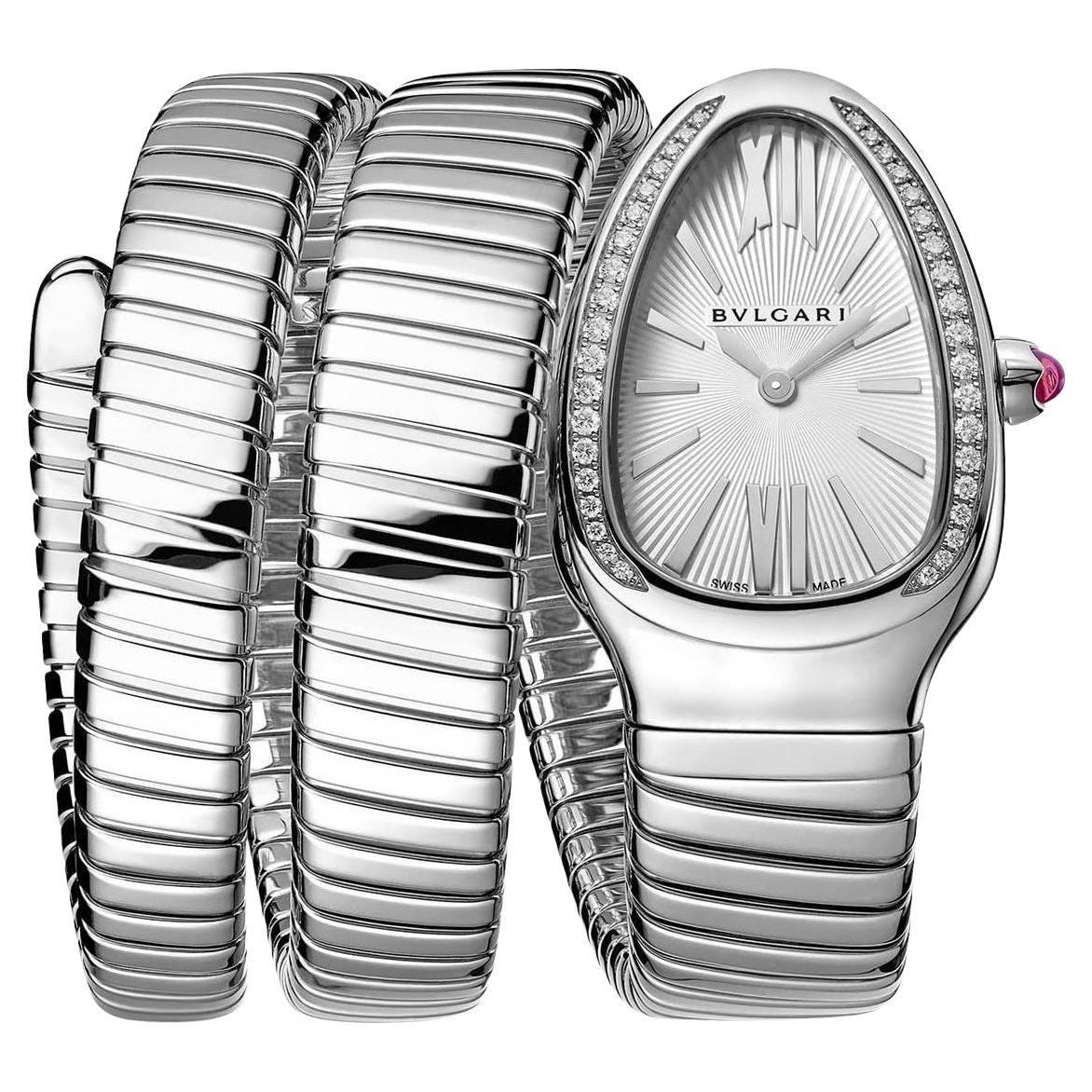 Bvlgari Serpenti Tubogas Double Wrap Diamond Bezel Steel Watch