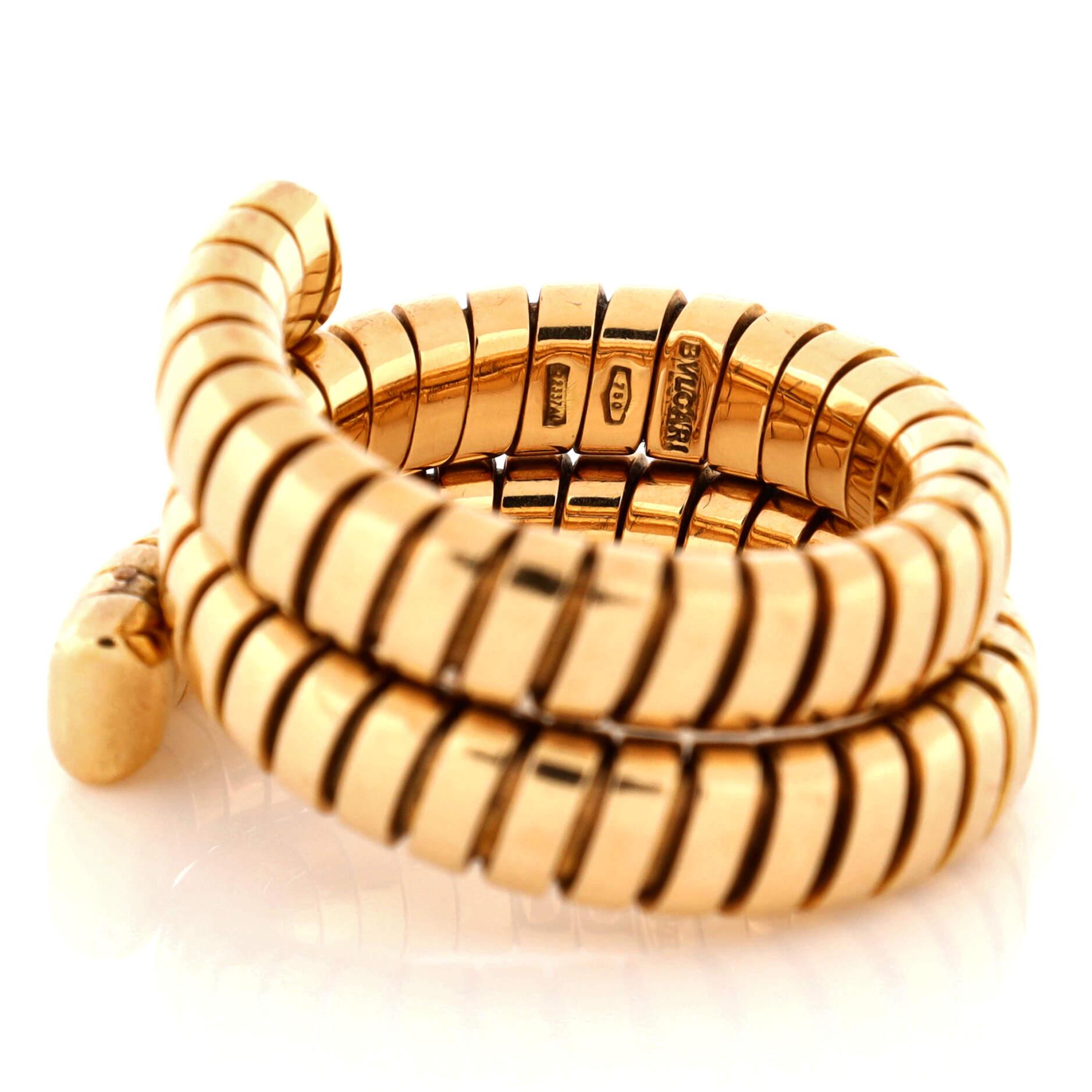 Bvlgari Serpenti Tubogas Double Wrap Ring 18k Yellow Gold In Good Condition In New York, NY