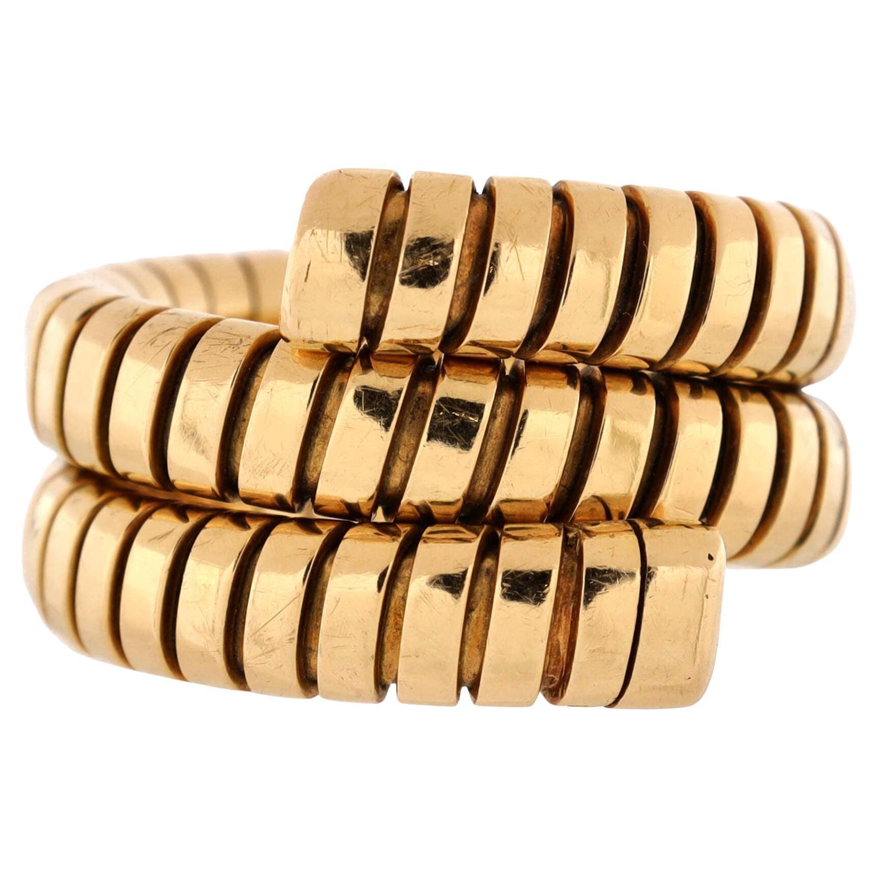 Bvlgari Serpenti Tubogas Double Wrap Ring 18k Yellow Gold
