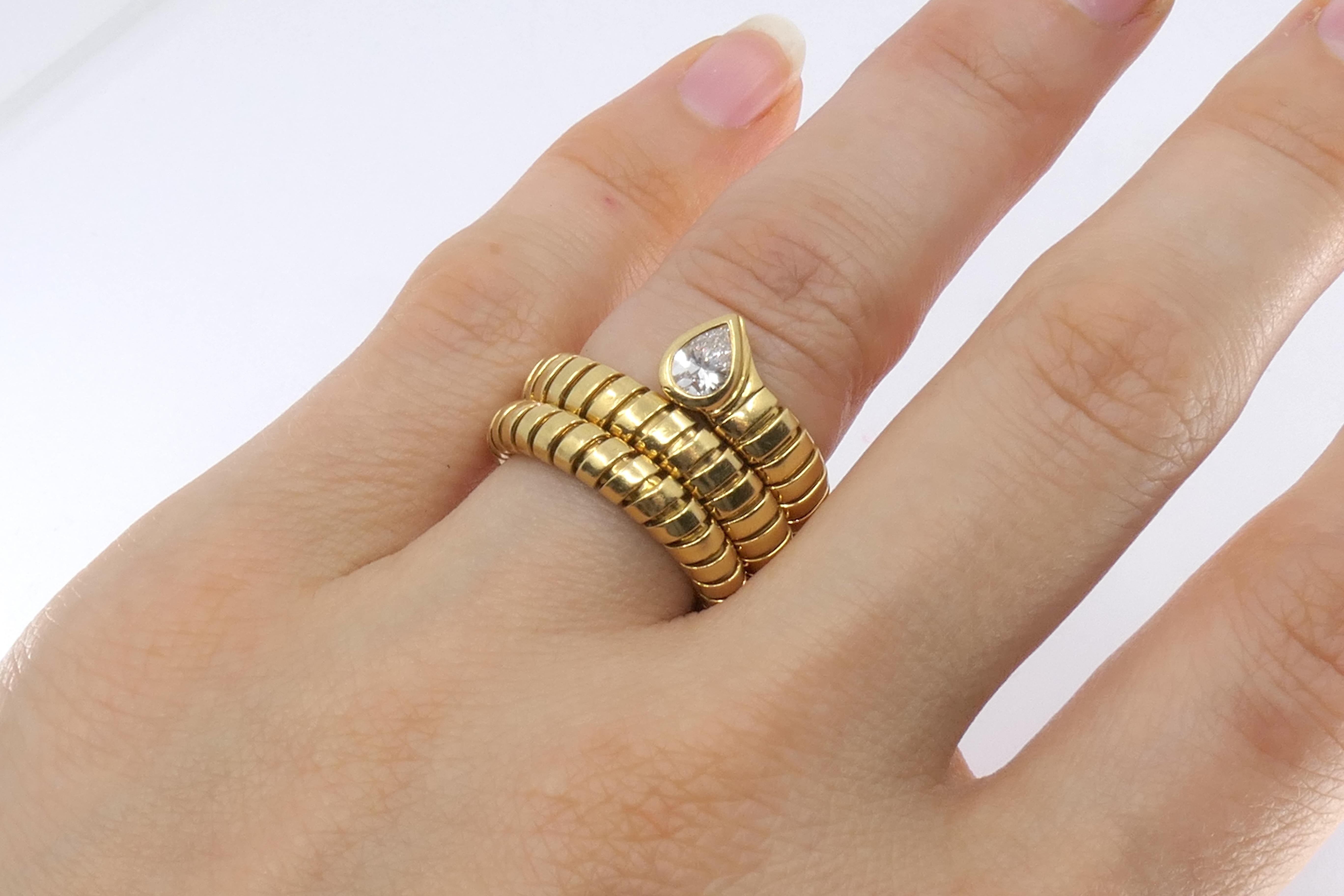 Bvlgari Serpenti Tubogas Gold Diamond Ring For Sale 4