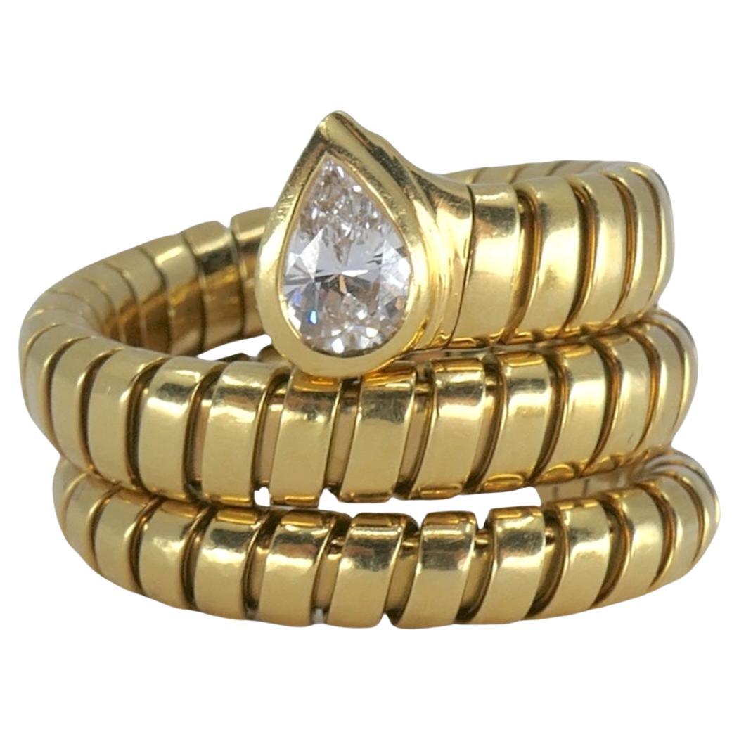 Bvlgari Serpenti Tubogas Gold Diamond Ring For Sale