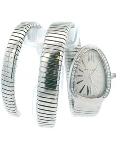 Bvlgari Serpenti Tubogas SP35S  Silver Dial & Diamond Bezel With Papers