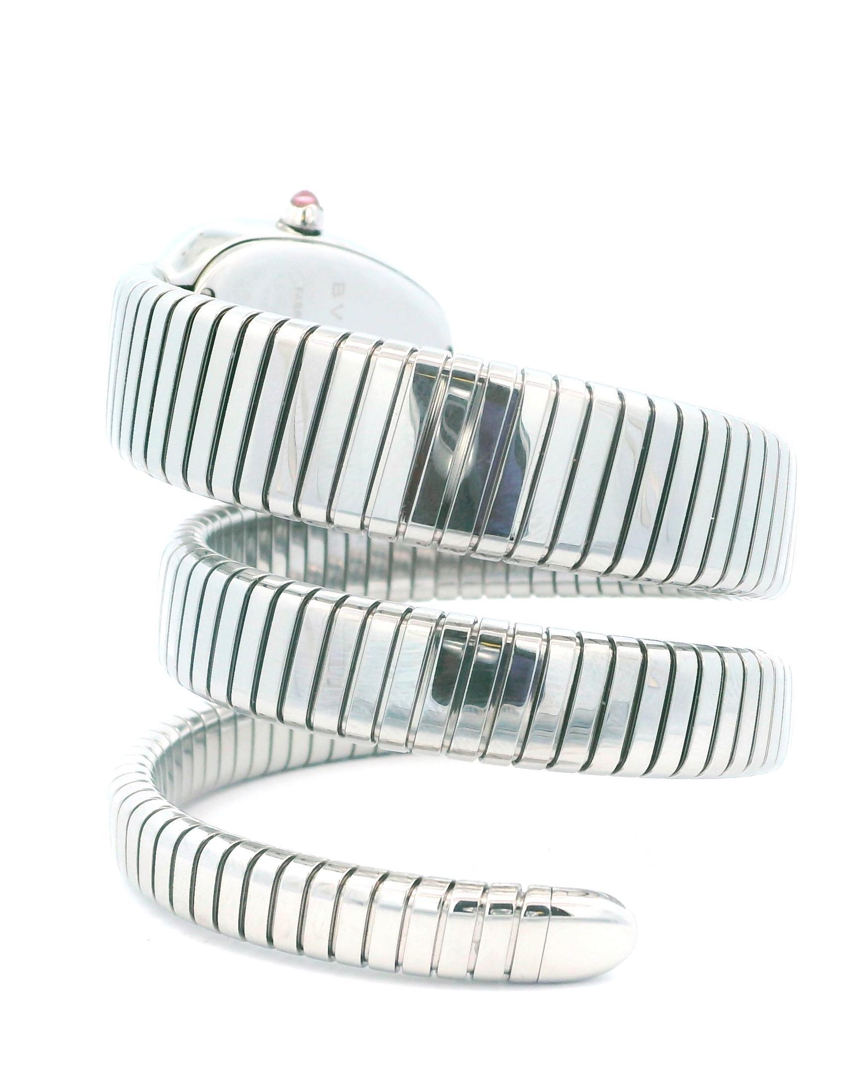  Bvlgari Serpenti Tubogas SP35S  Cadran en argent et lunette en diamant avec papiers Unisexe 