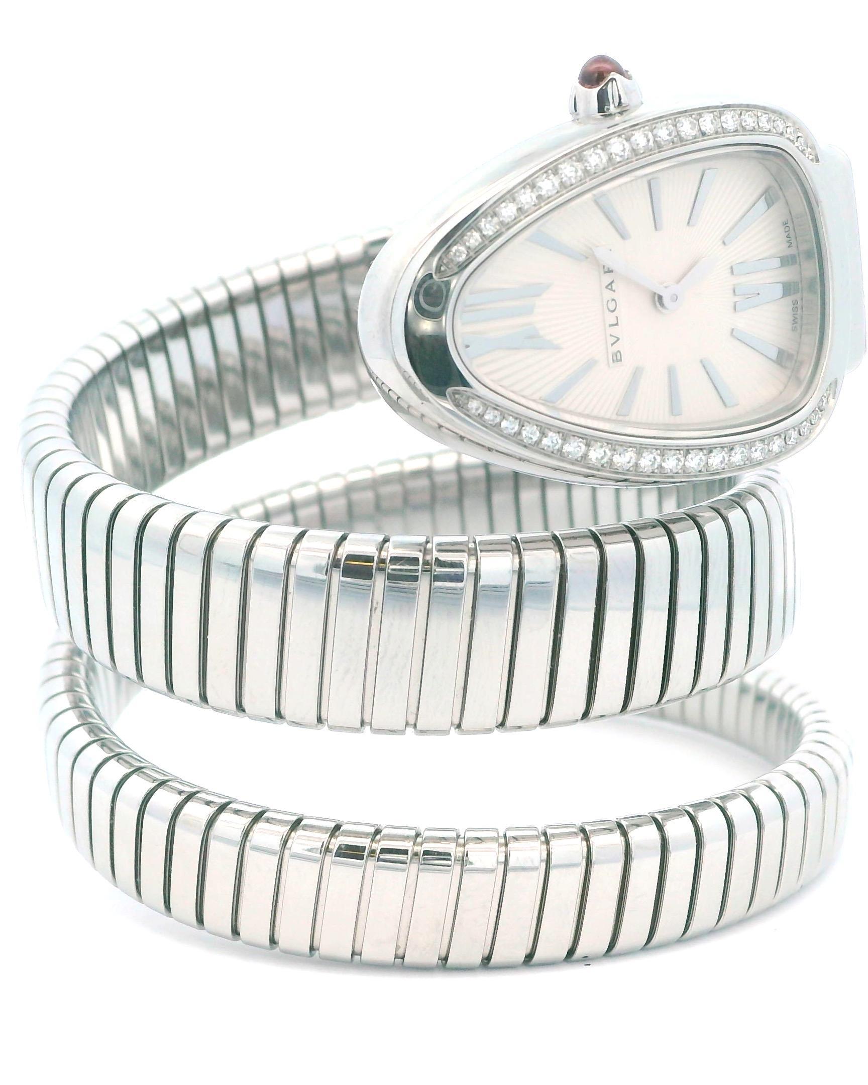 Bvlgari Serpenti Tubogas SP35S  Cadran en argent et lunette en diamant avec papiers 1