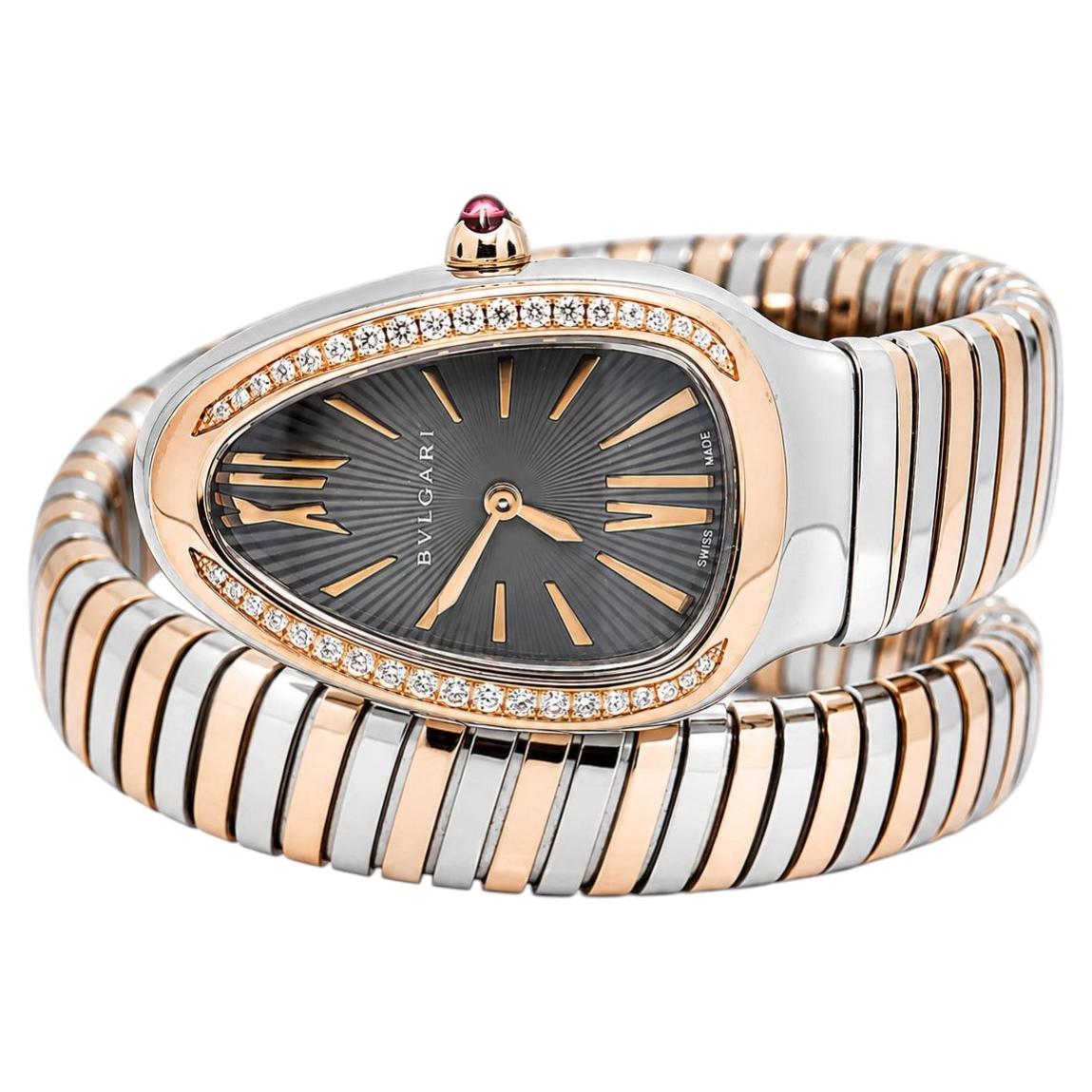 Bvlgari Serpenti Tubogas SP35SPG 18k Rose TwoTone Grey Dial Quartz Watch 35mm