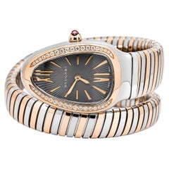 Bvlgari Serpenti Tubogas SP35SPG 18k Rose TwoTone Grey Dial Quartz Watch 35mm