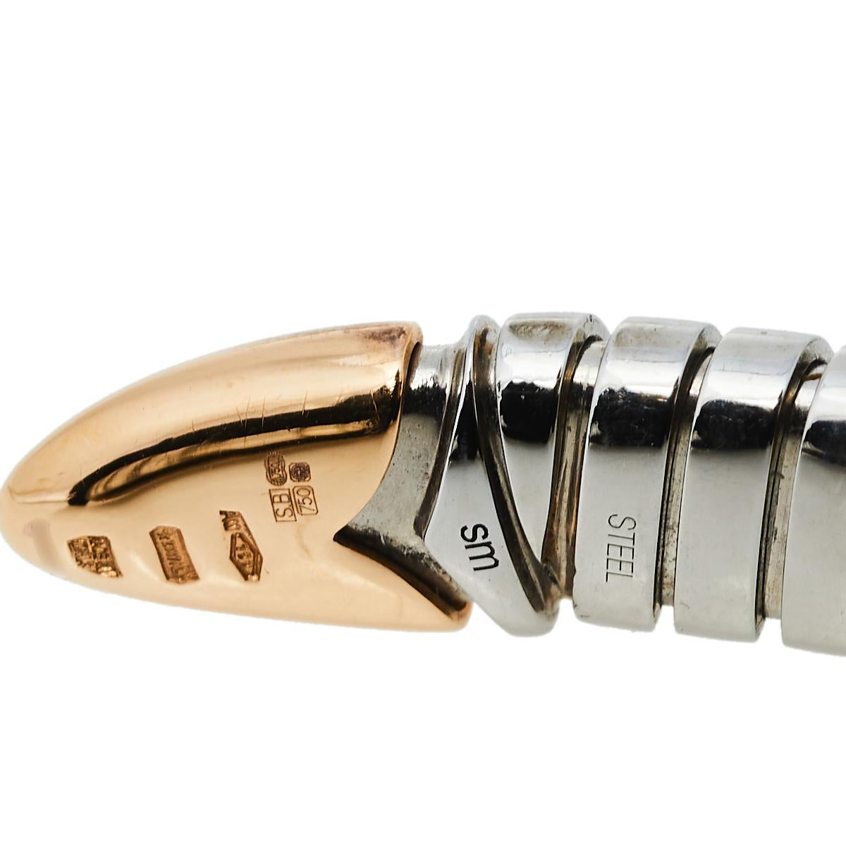 Women's Bvlgari Serpenti Tubogas Stainless Steel 18K Rose Gold Double Spiral Bracelet SM