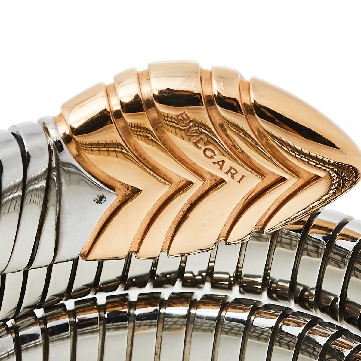 Bvlgari Serpenti Tubogas Stainless Steel 18K Rose Gold Double Spiral Bracelet SM 2