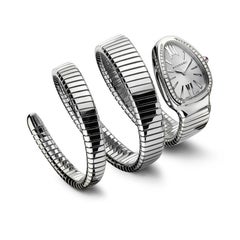 Bvlgari Serpenti Tubogas Stainless Steel and Diamonds Silver Watch