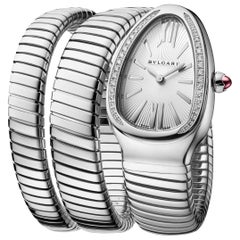 Retro Bvlgari Serpenti Tubogas Stainless Steel and Diamonds Silver Watch