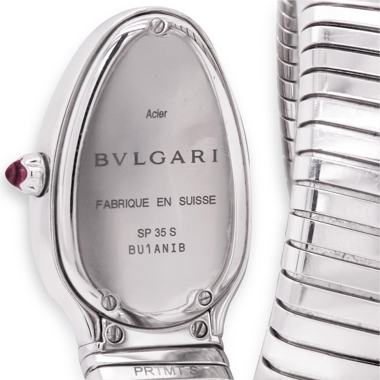Bvlgari Serpenti Tubogas Stainless Steel White Face Watch In Excellent Condition For Sale In Boca Raton, FL