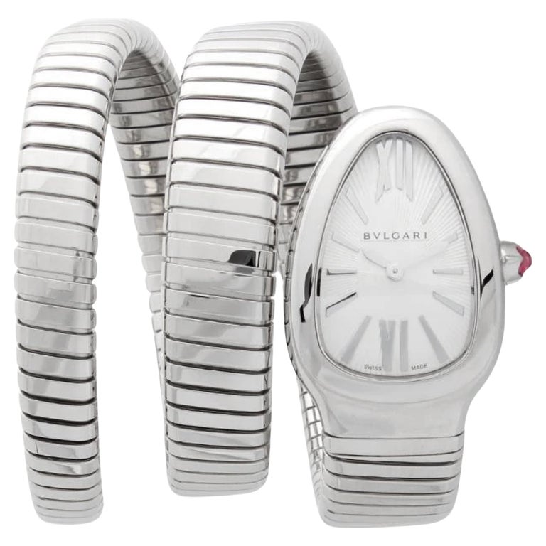 Bvlgari Serpenti Tubogas Stainless Steel White Face Watch For Sale