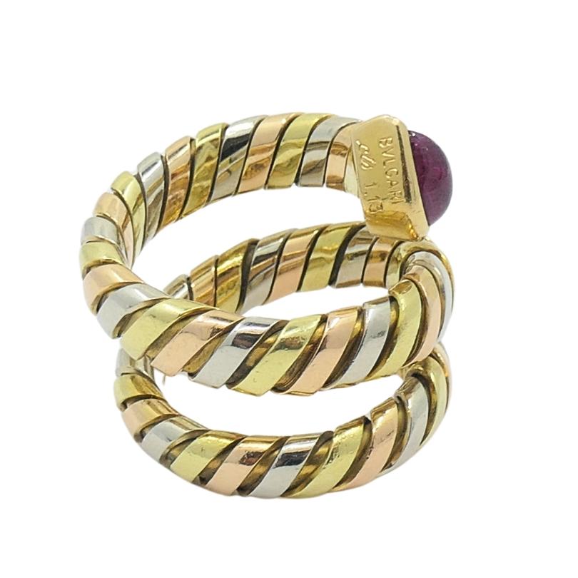 Women's Bvlgari Serpenti Tubogas Tricolor 18k Gold Ruby Ring