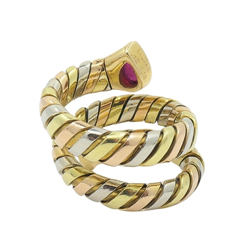 Bvlgari Serpenti Tubogas Tricolor 18k Gold Ruby Ring 2