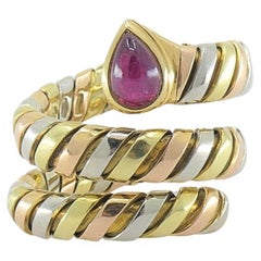 Vintage Bvlgari Serpenti Tubogas Tricolor 18k Gold Ruby Ring
