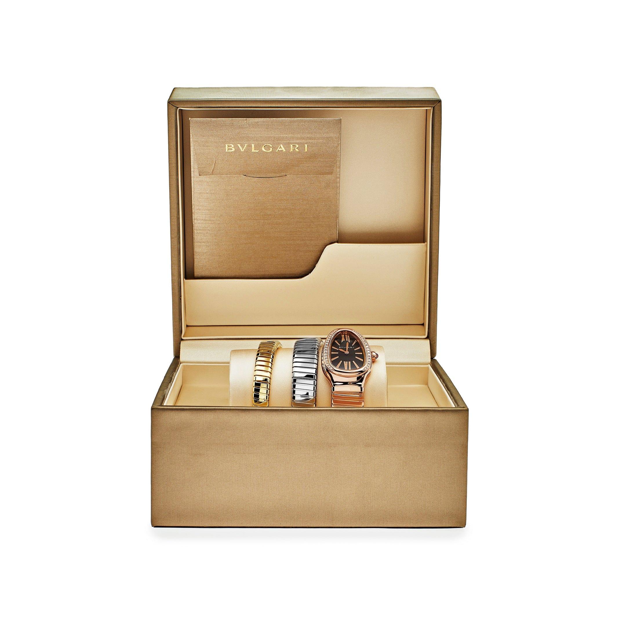 De las mujeres Reloj BVLGARI Serpenti Tubogas 102948 Bisel tricolor con doble espiral de diamantes en venta