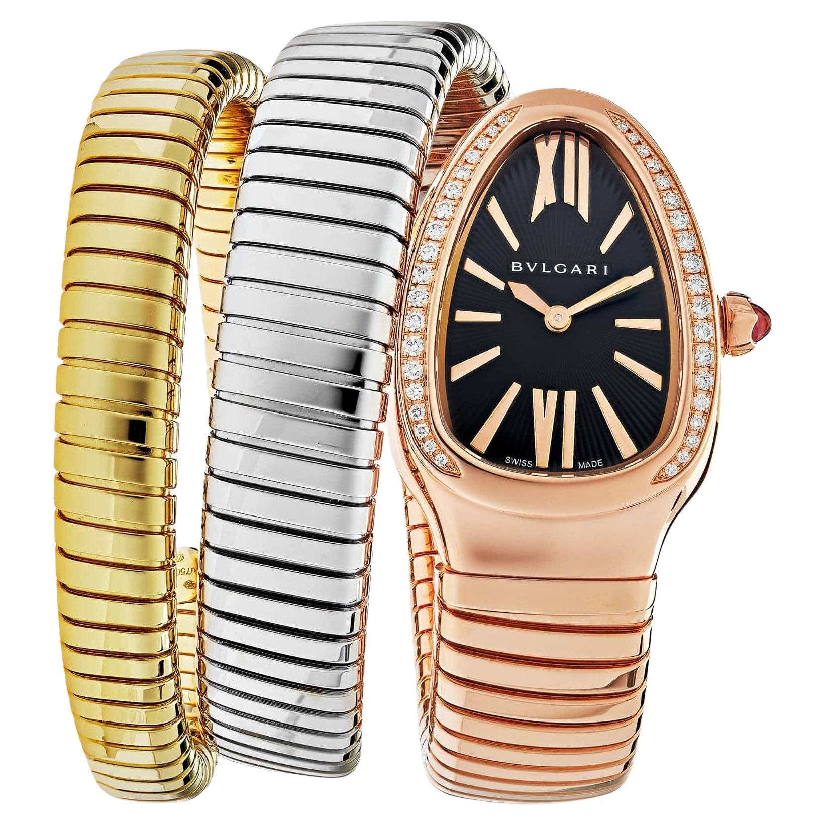 Reloj BVLGARI Serpenti Tubogas 102948 Bisel tricolor con doble espiral de diamantes en venta