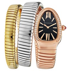 BVLGARI Serpenti Tubogas Watch 102948 Three-Tone Double Spiral Diamond Bezel