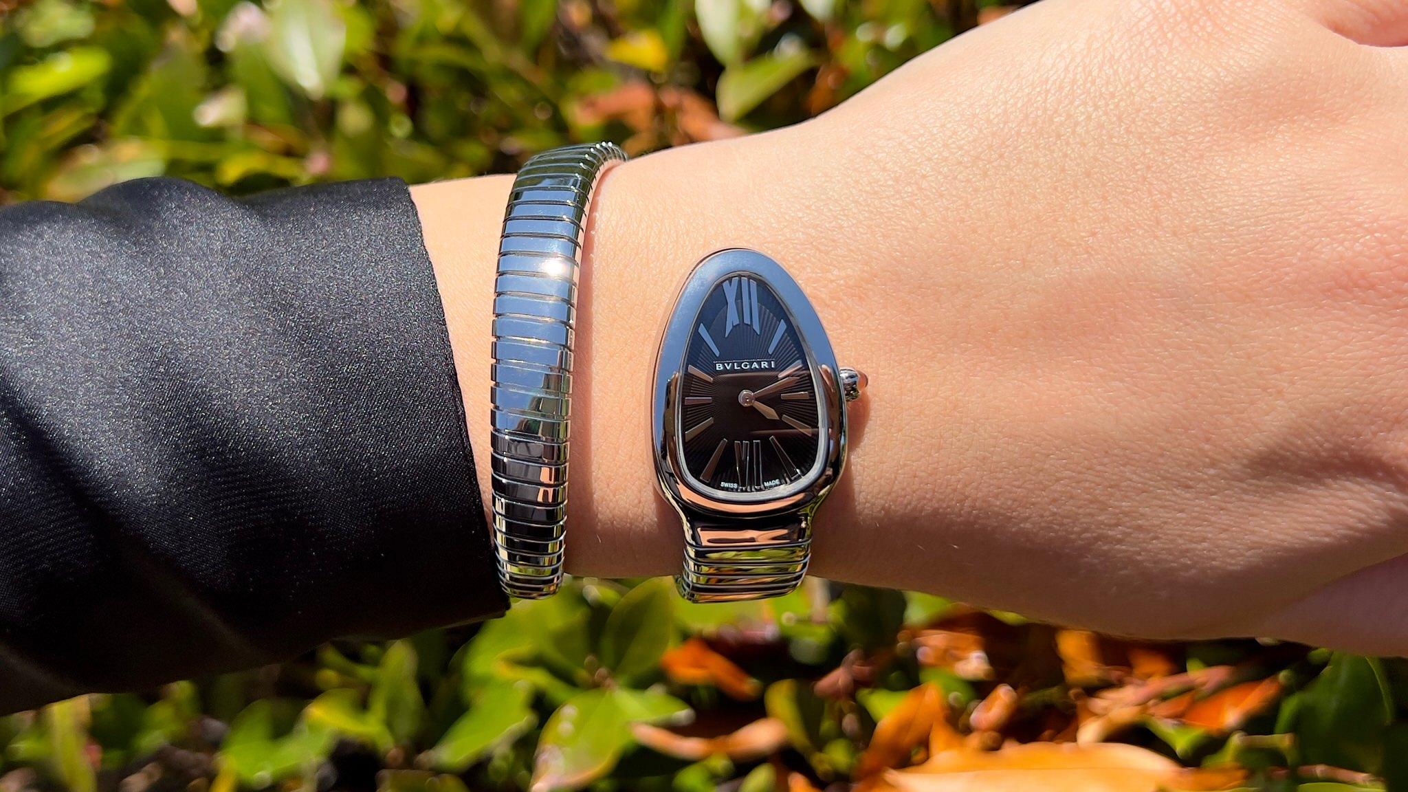 Contemporary Bvlgari Serpenti Tubogas Watch Stainless Steel Rubelite Crown Original Box Paper