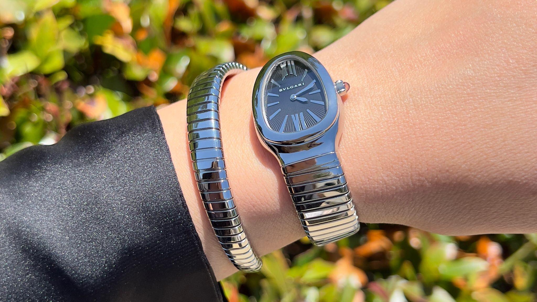 Cabochon Bvlgari Serpenti Tubogas Watch Stainless Steel Rubelite Crown Original Box Paper