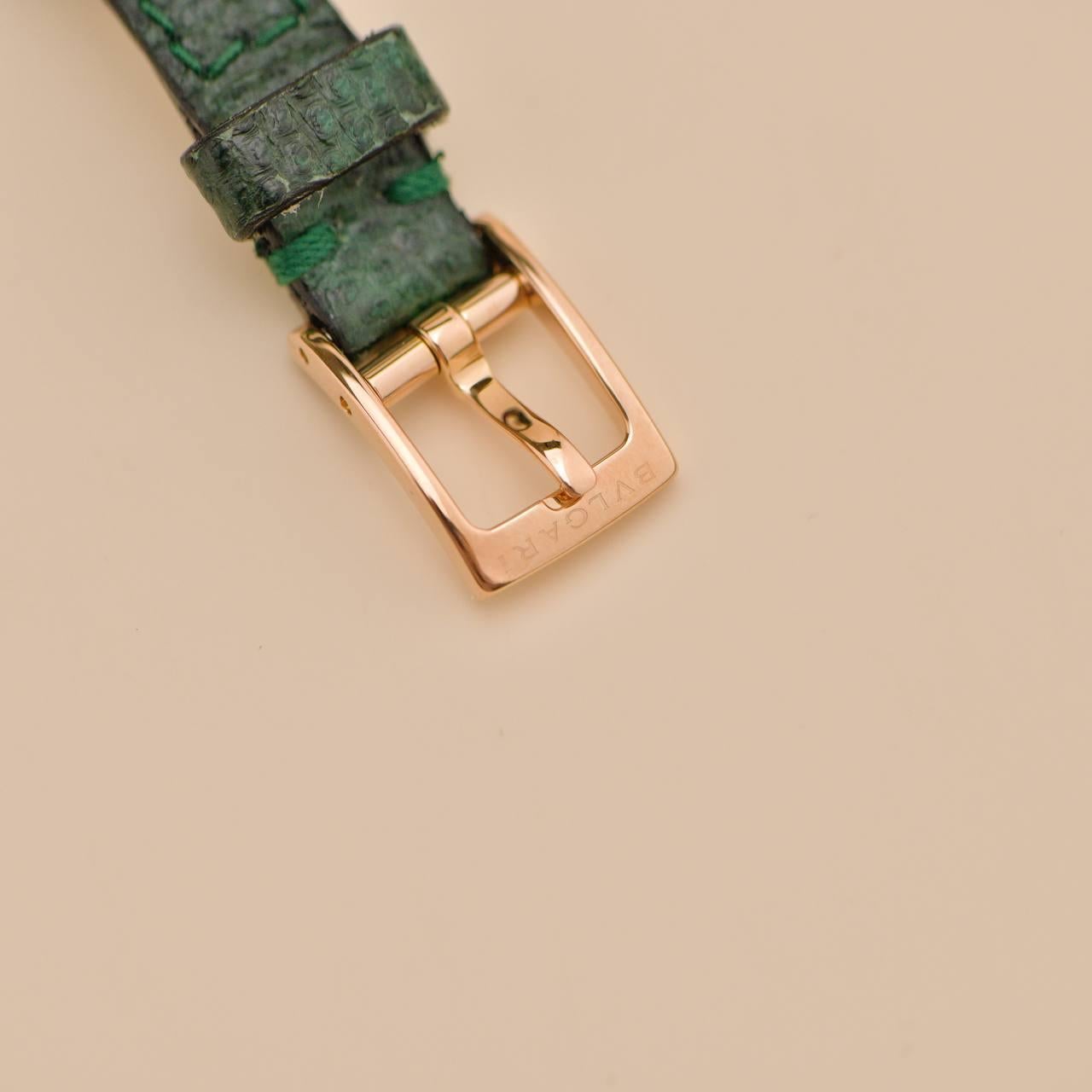 Reloj de pulsera de cuarzo Bvlgari Serpenti Twist de oro rosa de 18 quilates y piel verde en venta 1