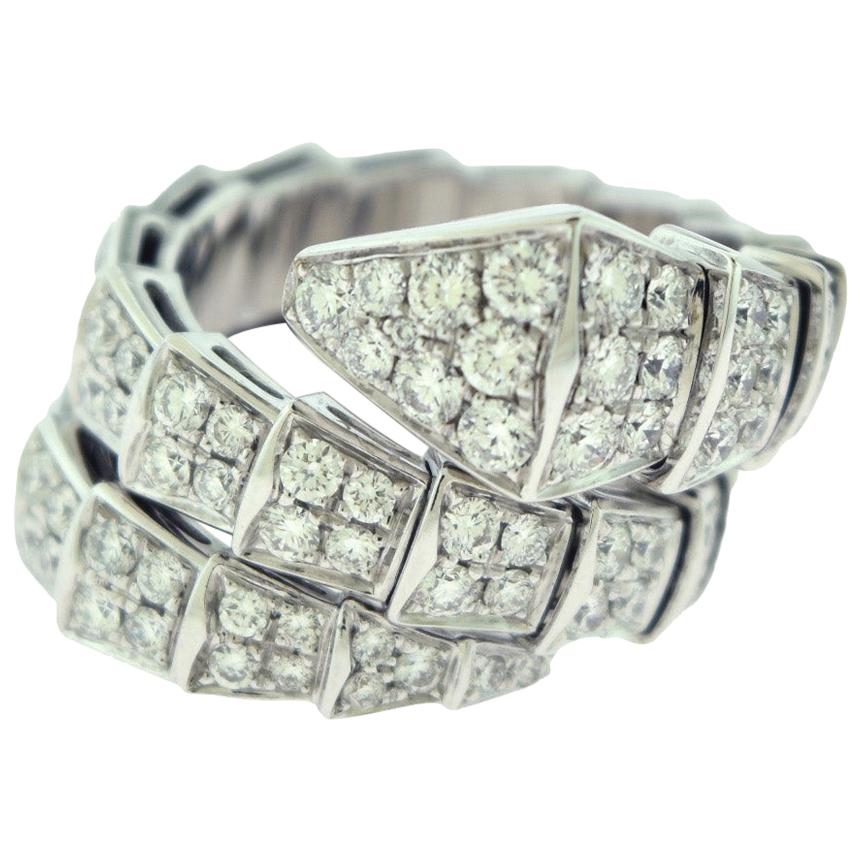 Bvlgari Serpenti Two-Coil Full Diamond Paved White Gold Ring, Size S Flexible