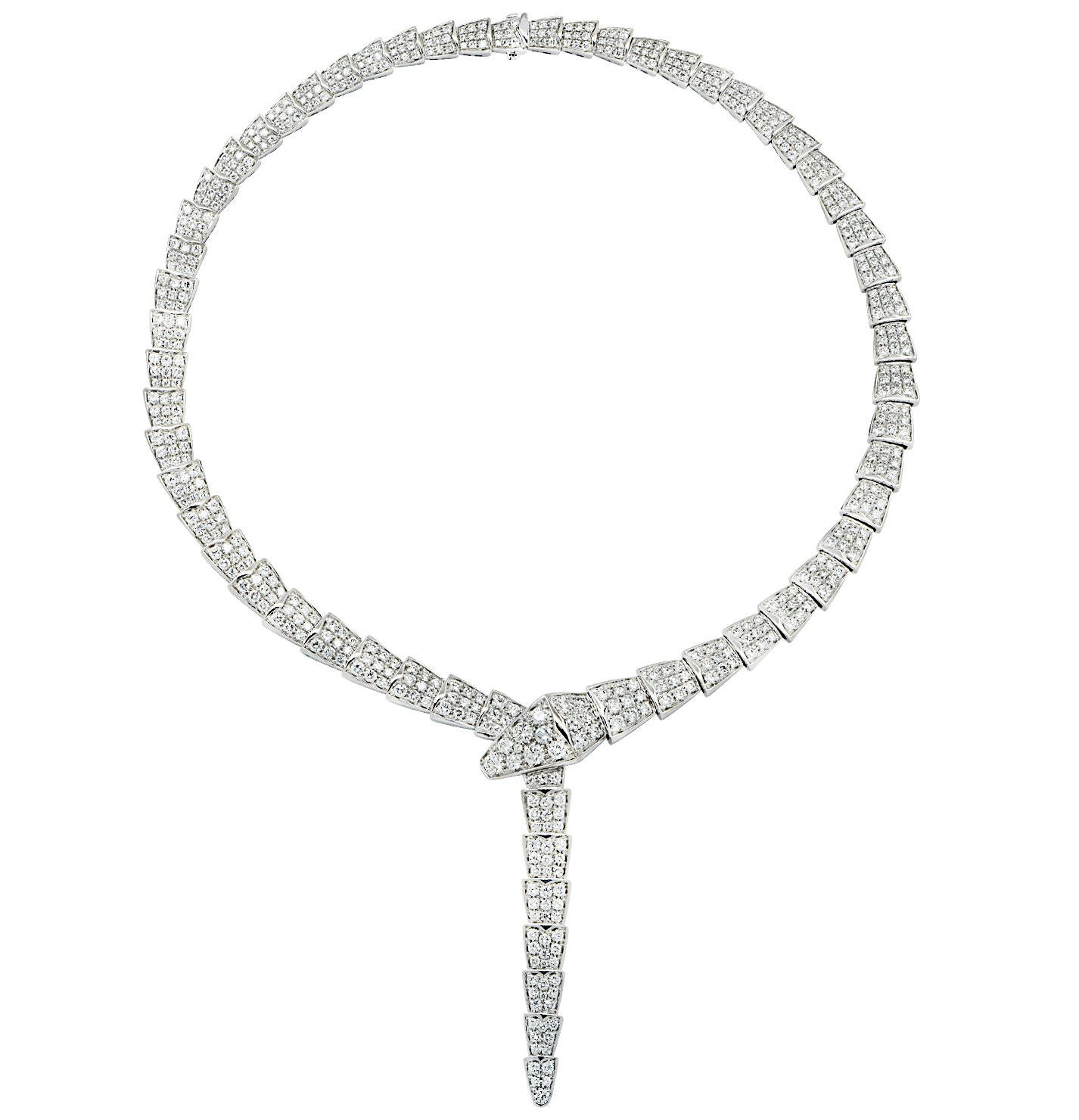Round Cut Bvlgari Serpenti Viper 14.74 Carat Diamond Necklace  For Sale