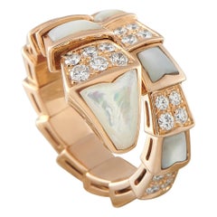 Bvlgari Serpenti Viper 18K Gold Diamond & White Mother of Pearl Ring #5086 Bvlgari Serpenti Viper 18K Gold Diamond & White Mother of Pearl Ring #5086