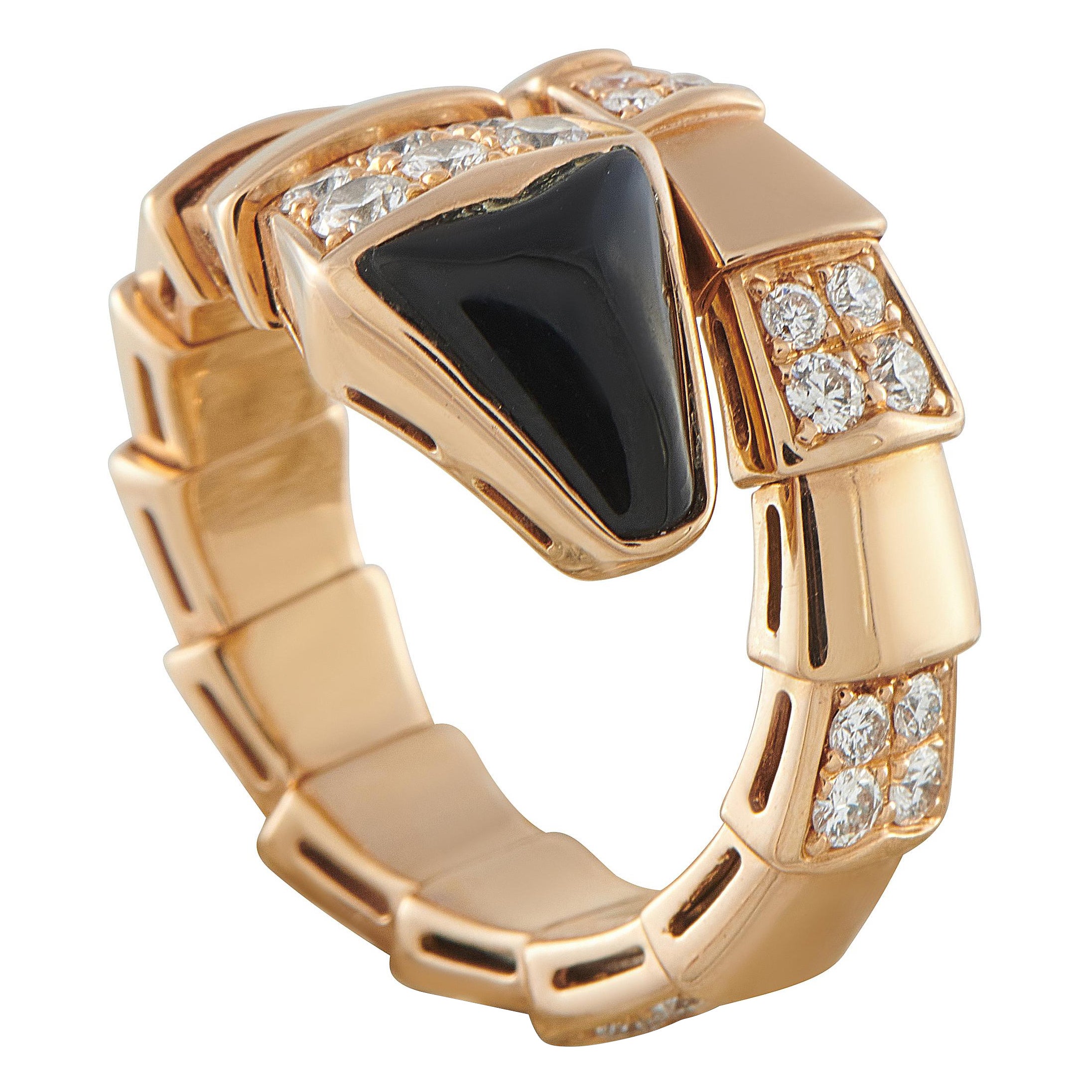 Bvlgari Serpenti Viper 18K Rose Gold Diamant und Onyx Ring #5084 im Angebot