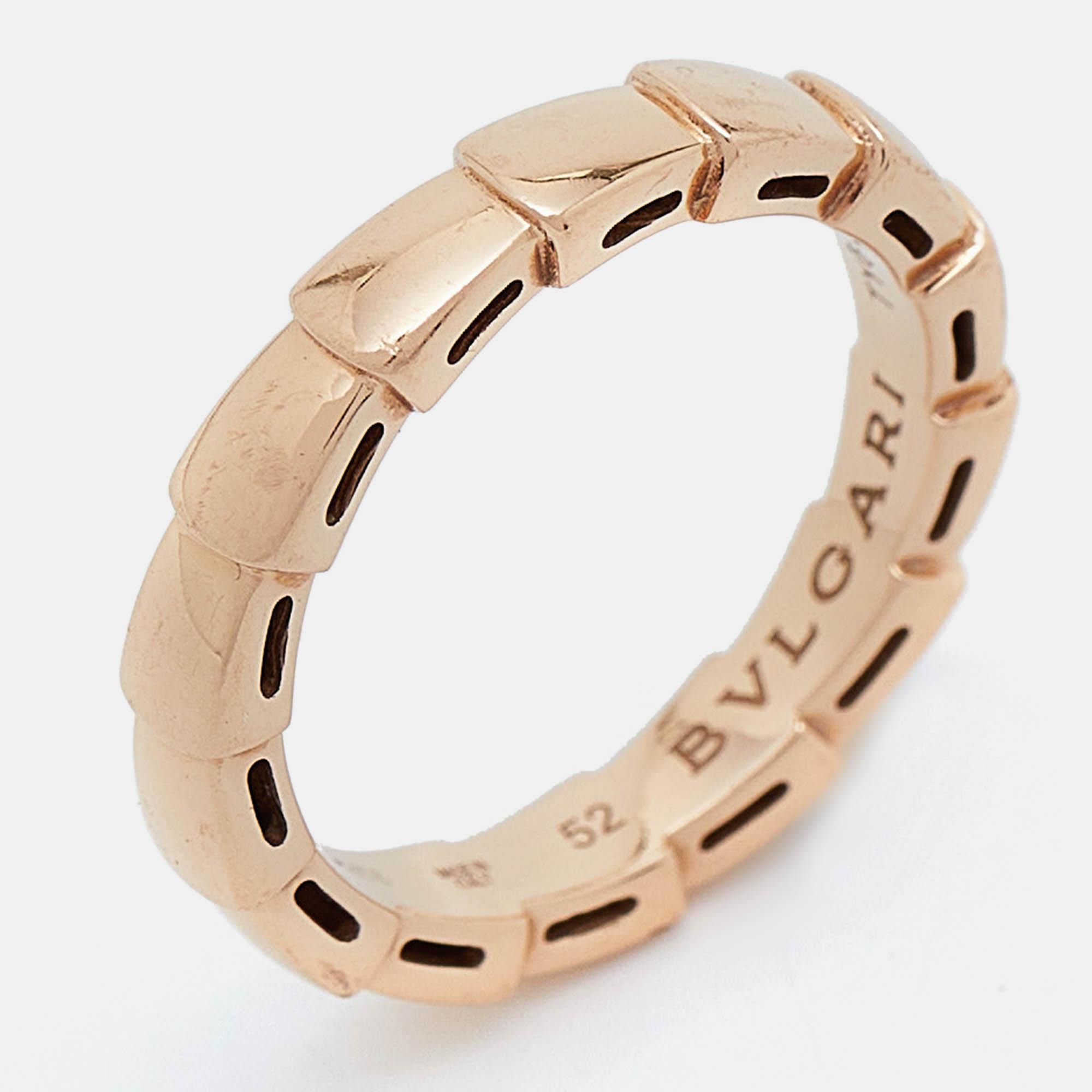 Bvlgari Serpenti Viper 18k Rose Gold Ring Size 52 In Good Condition In Dubai, Al Qouz 2