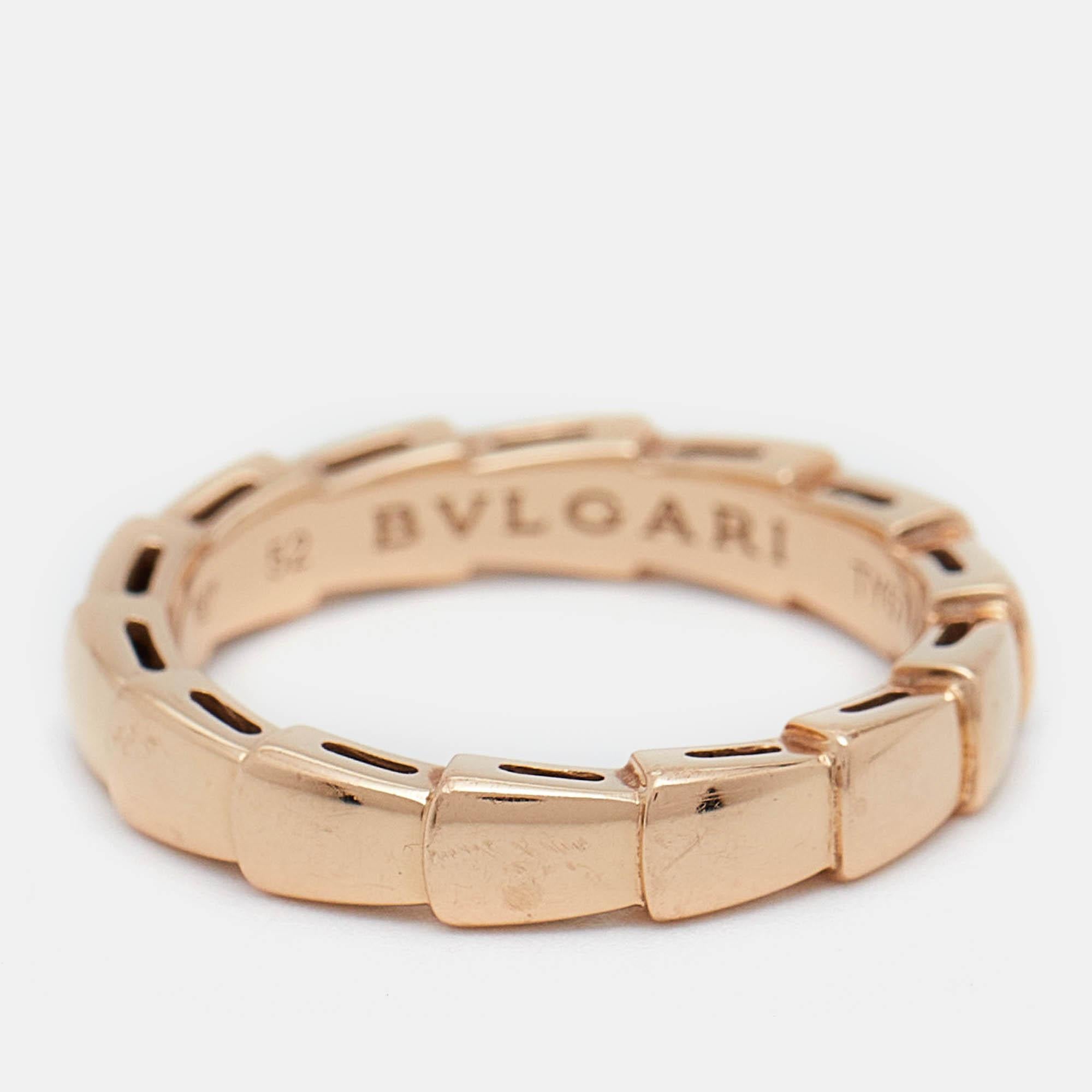 Women's Bvlgari Serpenti Viper 18k Rose Gold Ring Size 52