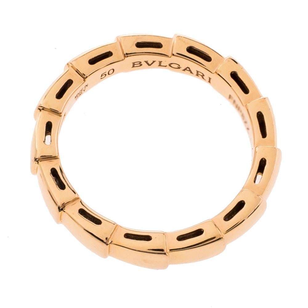 Contemporary Bvlgari Serpenti Viper 18K Rose Gold Wedding Band Ring Size 50