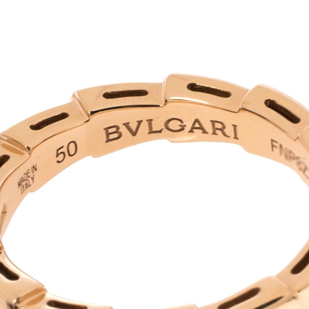 Bvlgari Serpenti Viper 18K Rose Gold Wedding Band Ring Size 50 In Good Condition In Dubai, Al Qouz 2