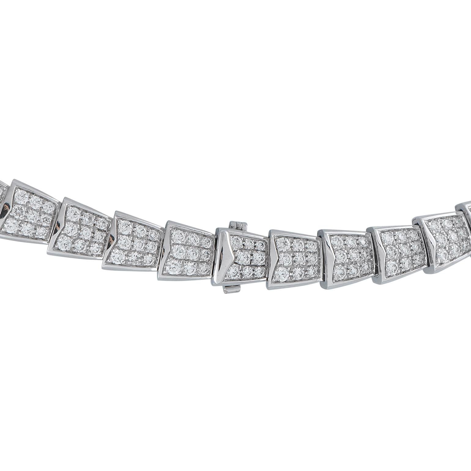 Round Cut Bvlgari Serpenti Viper 18K White Gold Diamond Necklace For Sale