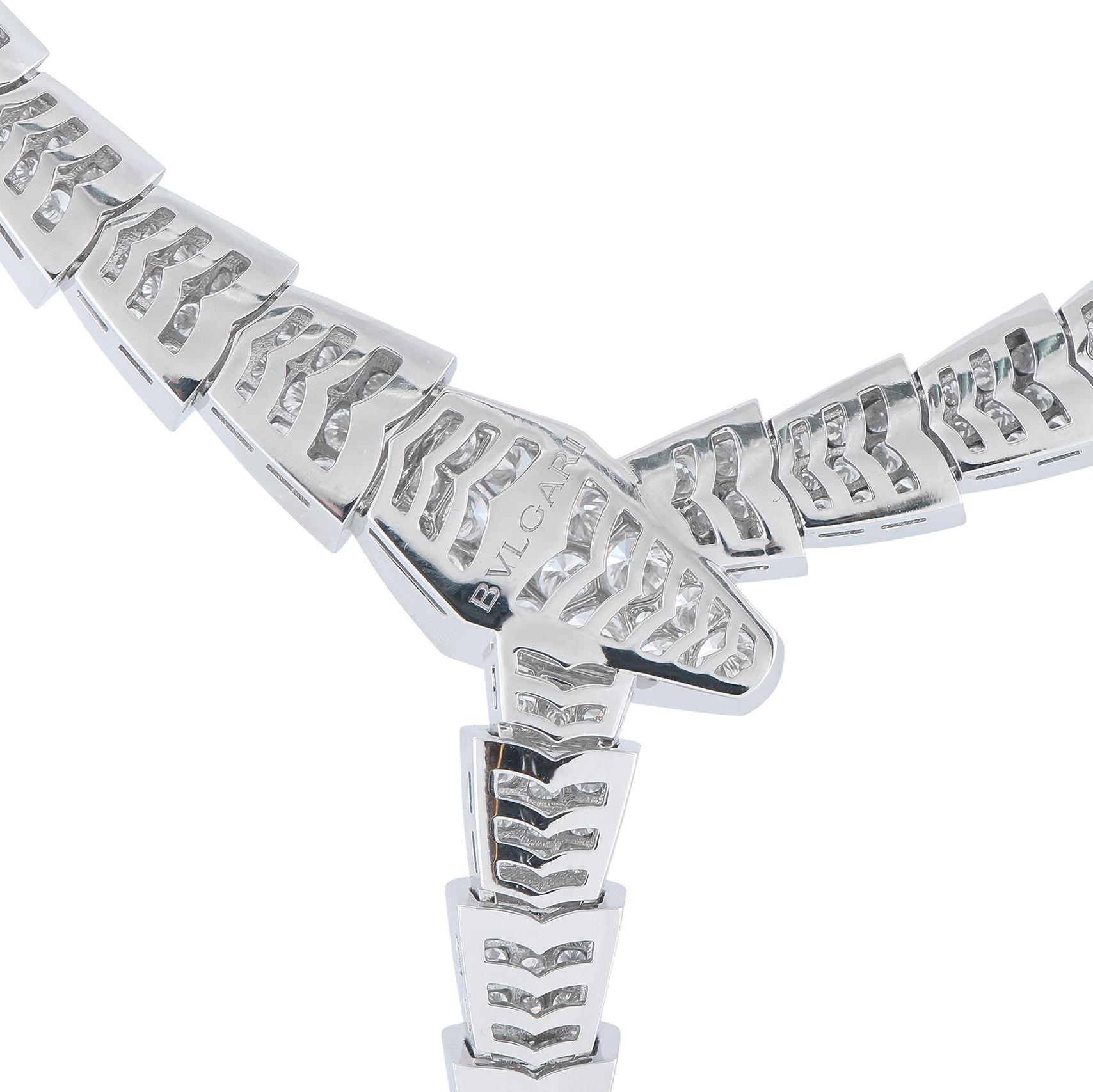 Bvlgari Serpenti Viper 18K White Gold Diamond Necklace In Excellent Condition For Sale In Southampton, PA