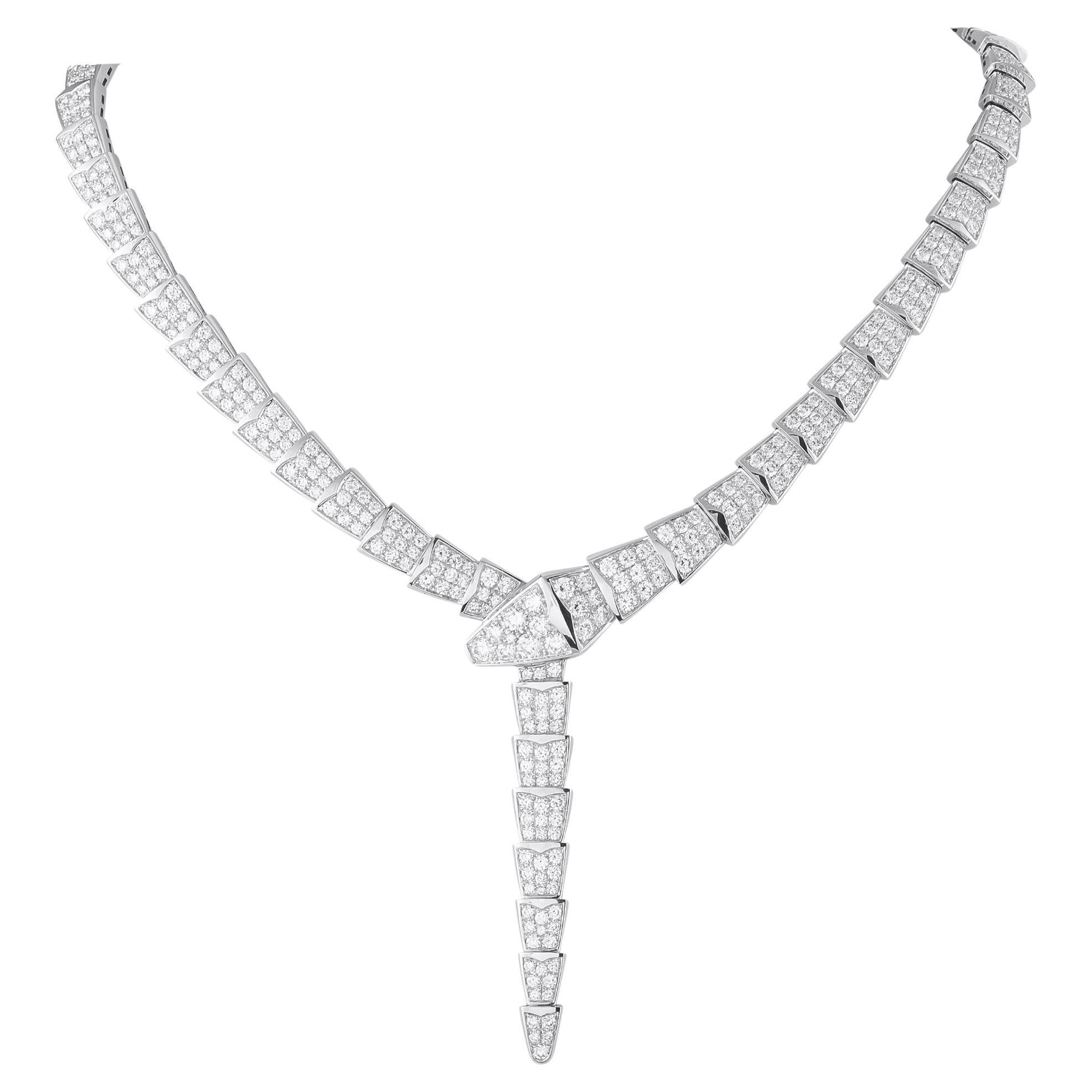 Bvlgari Serpenti Viper 18K White Gold Diamond Necklace For Sale