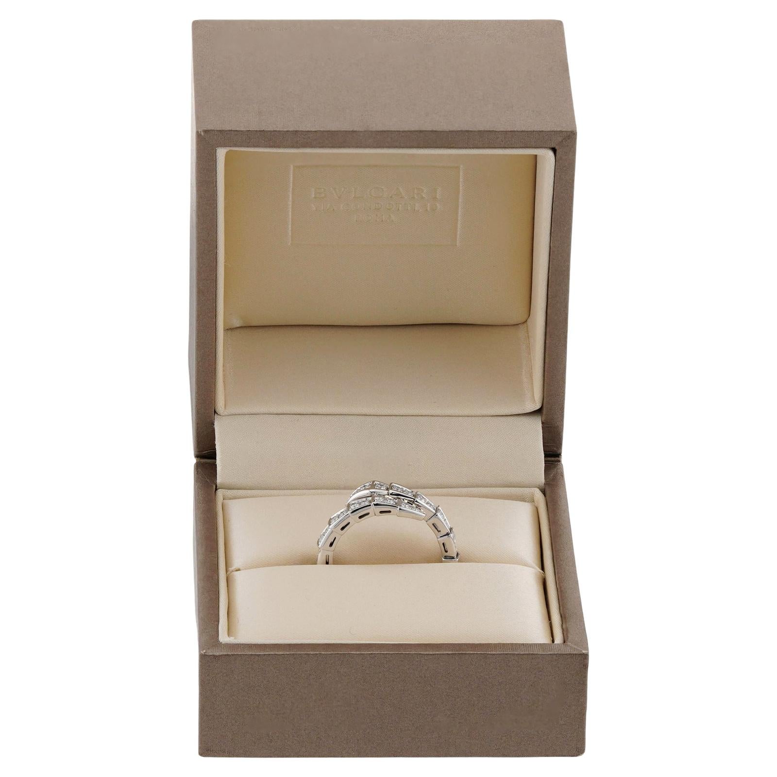 Brilliant Cut BVLGARI Serpenti Viper 18k White Gold Diamond Ring For Sale