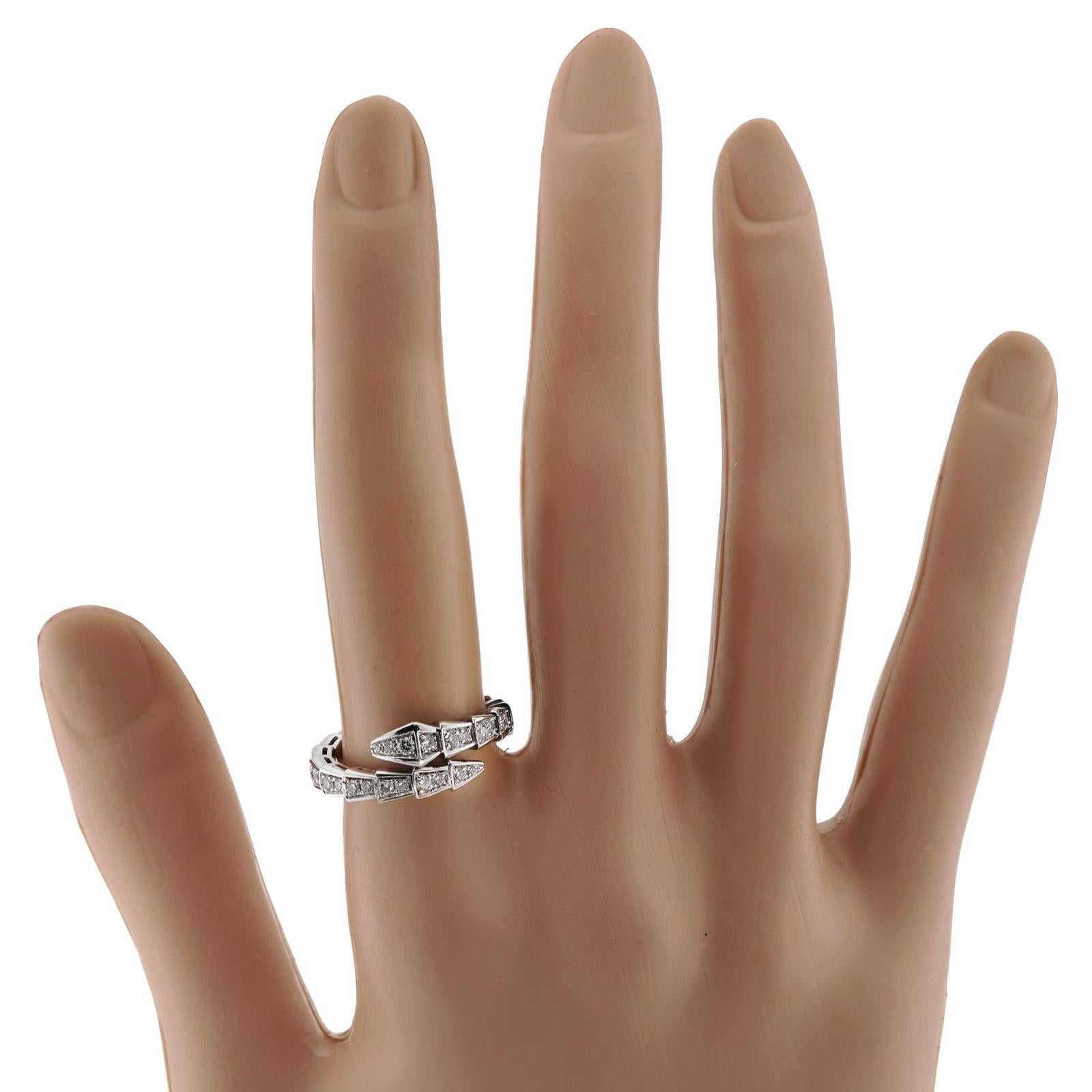 BVLGARI Serpenti Viper 18k White Gold Diamond Ring In Excellent Condition For Sale In New York, NY