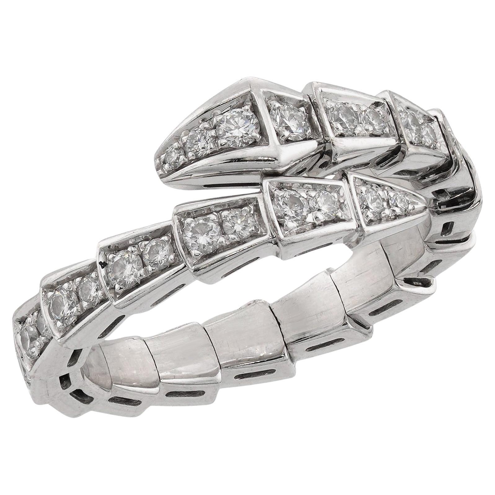 BVLGARI Serpenti Viper 18k White Gold Diamond Ring For Sale