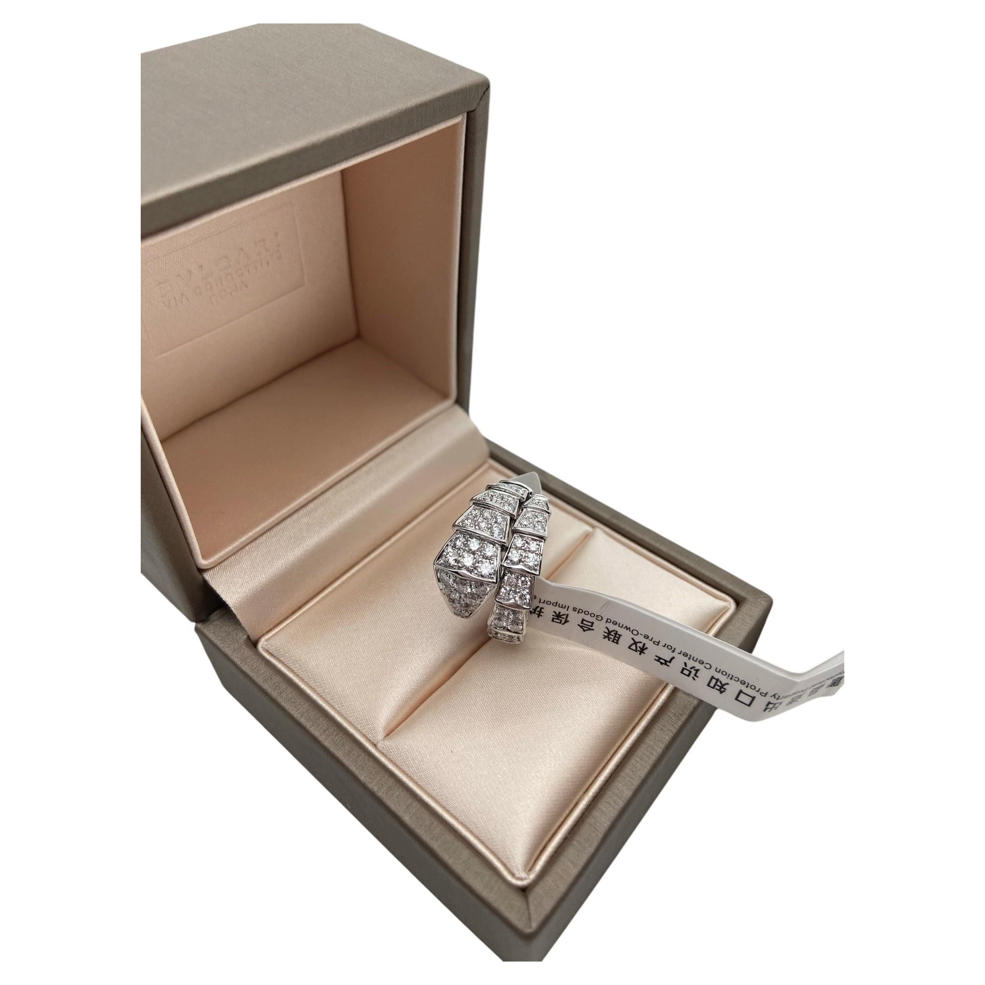 Bvlgari Serpenti Viper 18k White Gold Full Pavé Diamond Two-Coil Wrap Ring SizeM