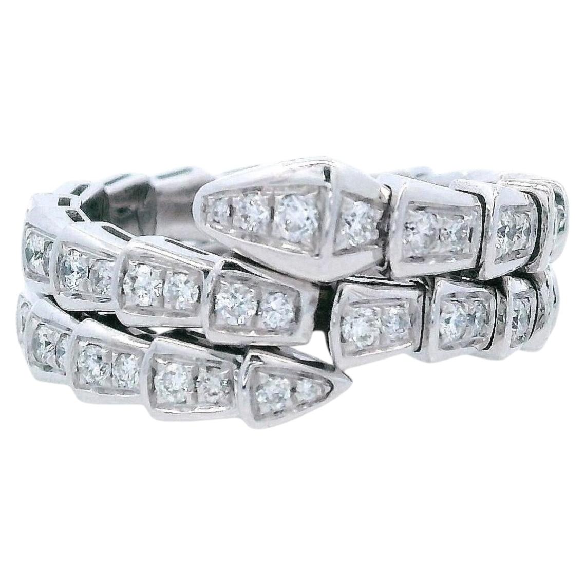 BVLGARI Serpenti Viper 18K White Gold & Pavé Diamond 2 Coil Ring Medium