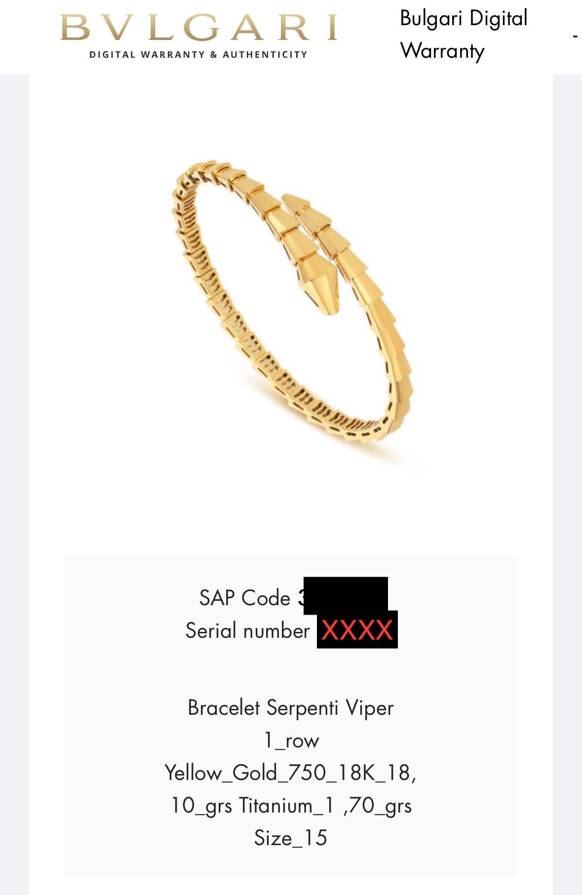 Bvlgari Serpenti Viper 18K Yellow Gold Bracelet Size S 2