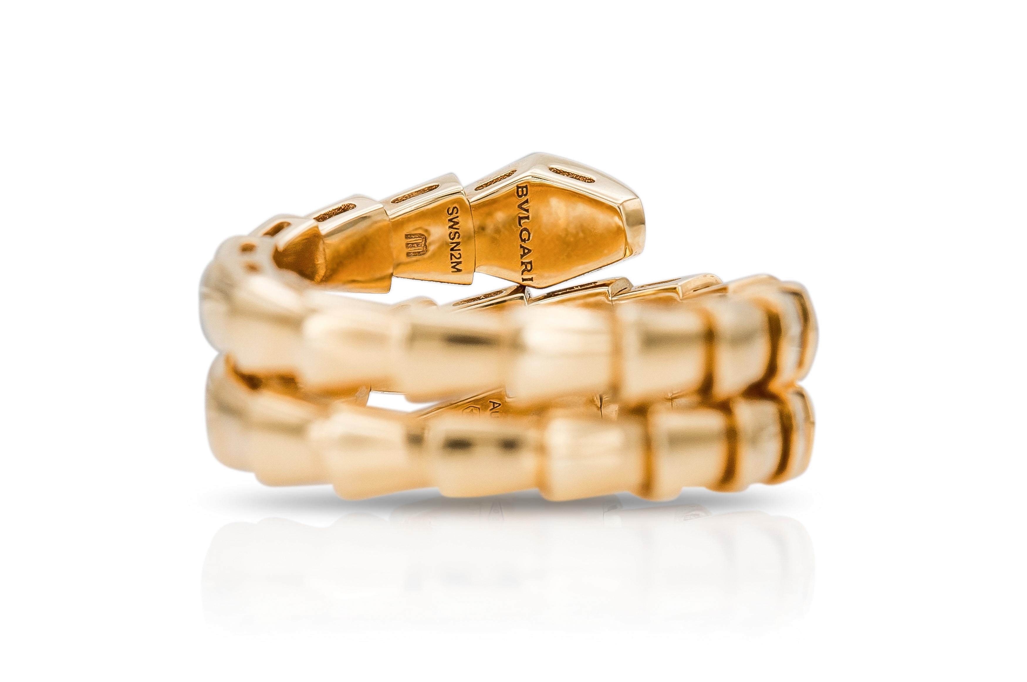 Round Cut Bvlgari Serpenti Viper 2 Coil Ring with Diamonds For Sale