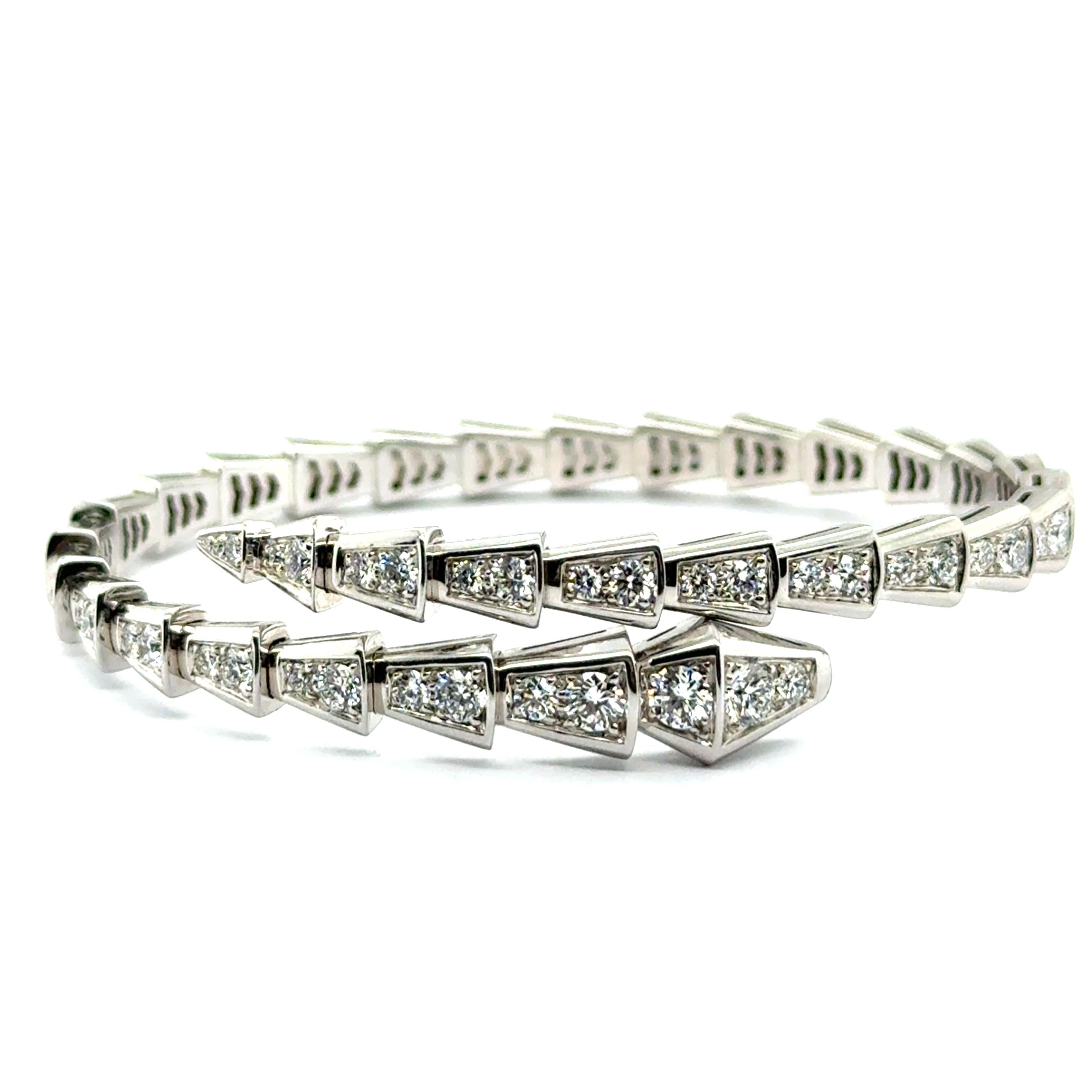 Women's or Men's Bvlgari Serpenti Viper Bracelet with Diamonds in 18 Karat White Gold