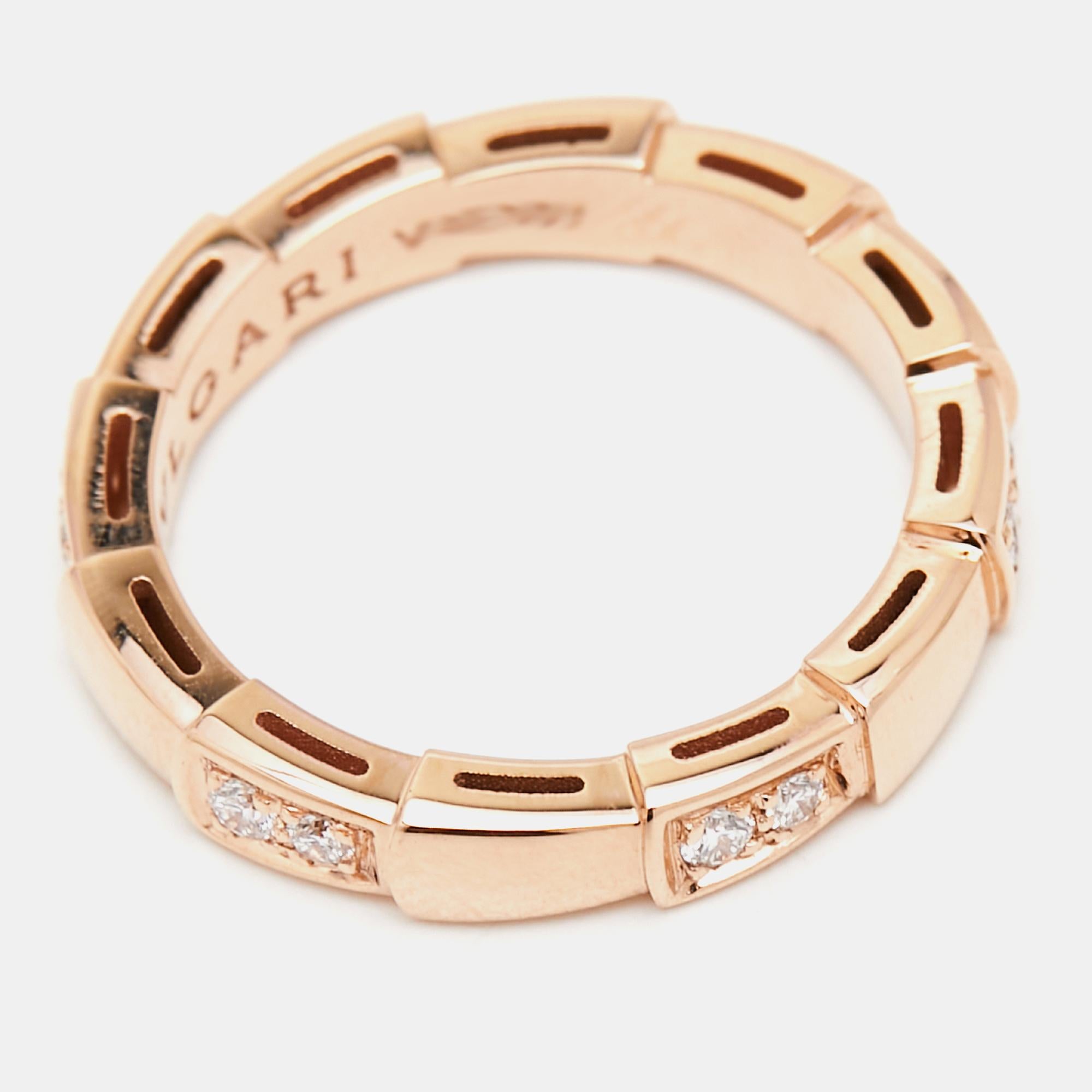 Rose Cut Bvlgari Serpenti Viper Diamond 18k Rose Gold Band Ring Size 50