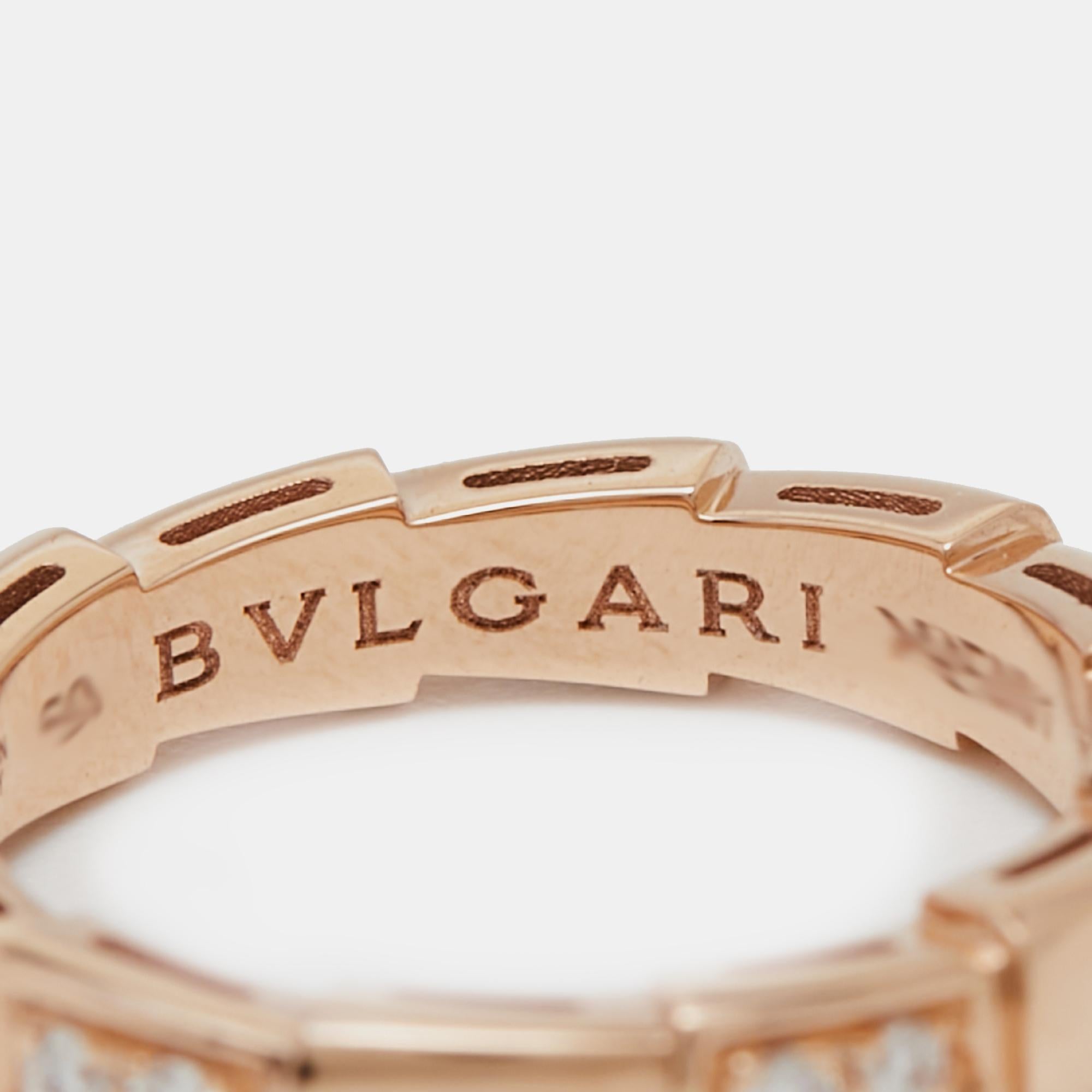 Women's Bvlgari Serpenti Viper Diamond 18k Rose Gold Band Ring Size 50