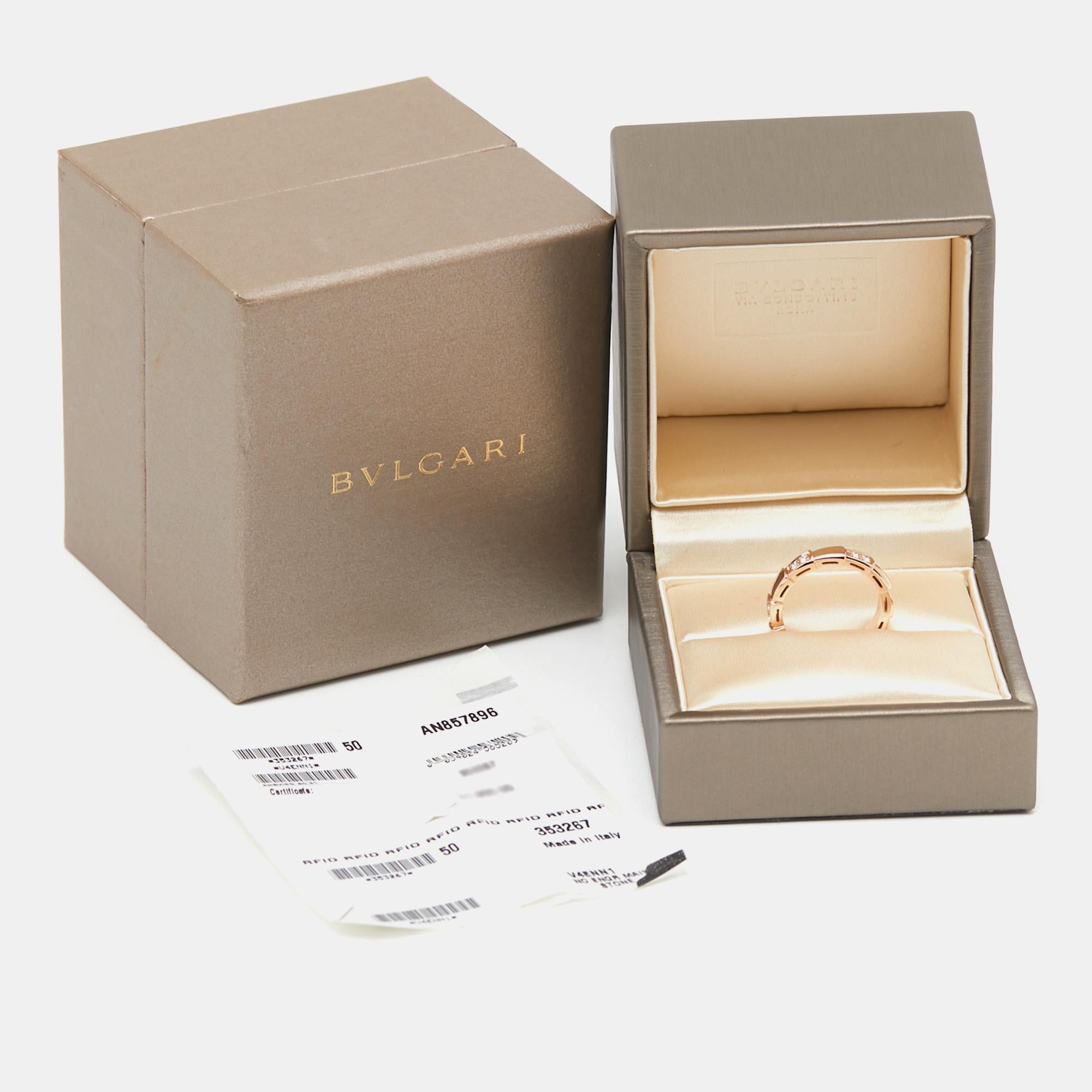 Bvlgari Serpenti Viper Diamond 18k Rose Gold Band Ring Size 50 1