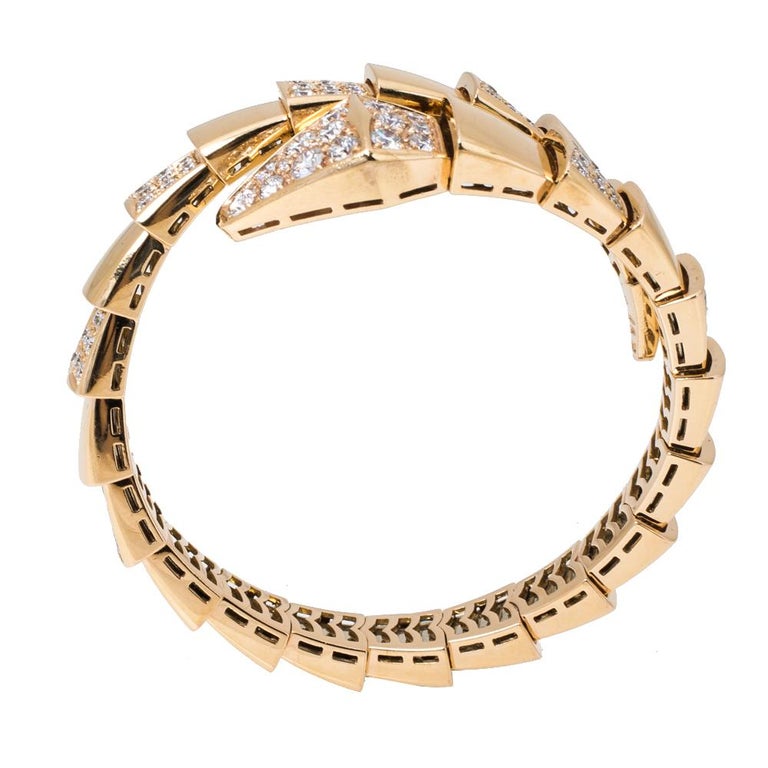 Bvlgari Serpenti Viper Diamond 18K Rose Gold One-Coil Bracelet S at 1stDibs
