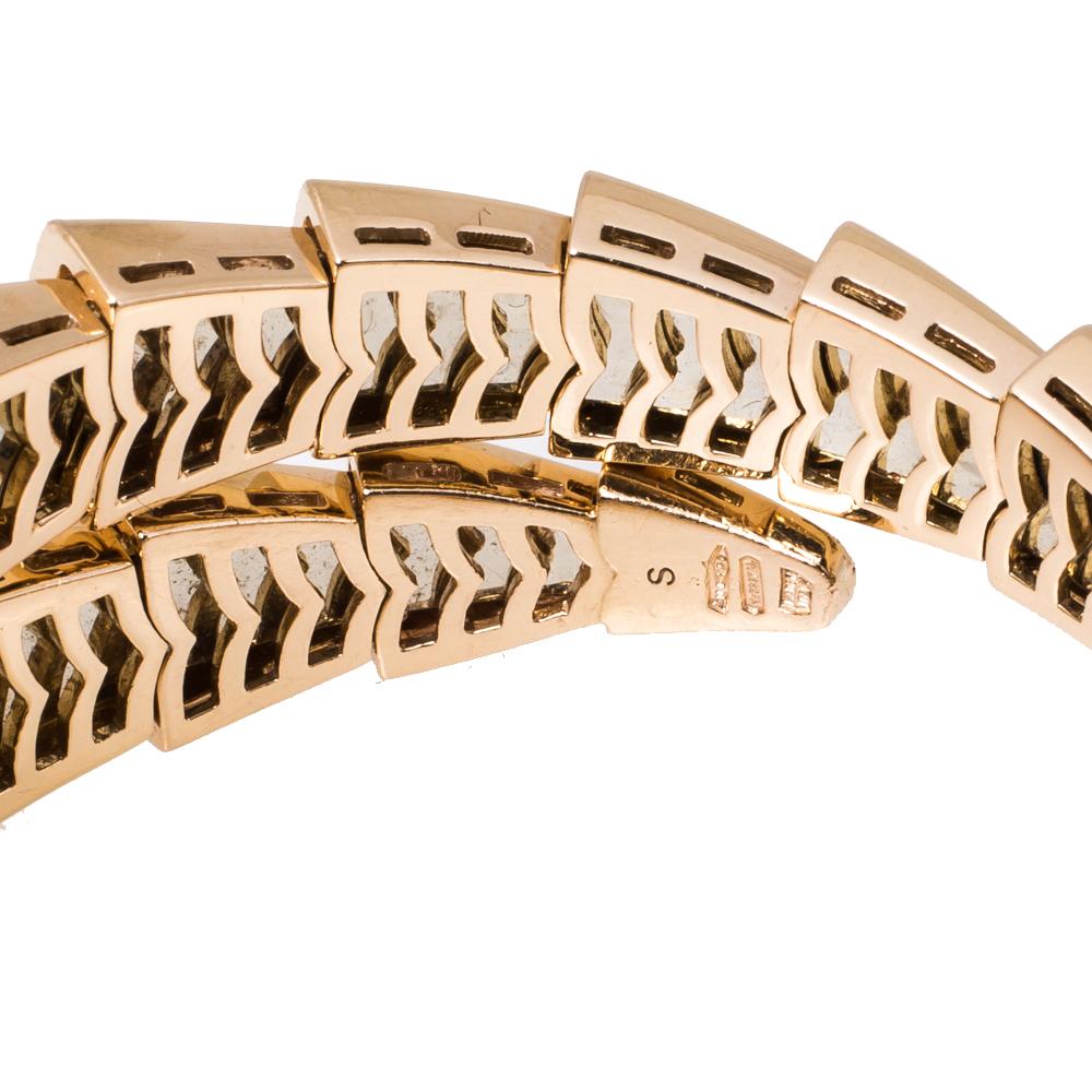 Contemporary Bvlgari Serpenti Viper Diamond 18K Rose Gold One-Coil Bracelet S