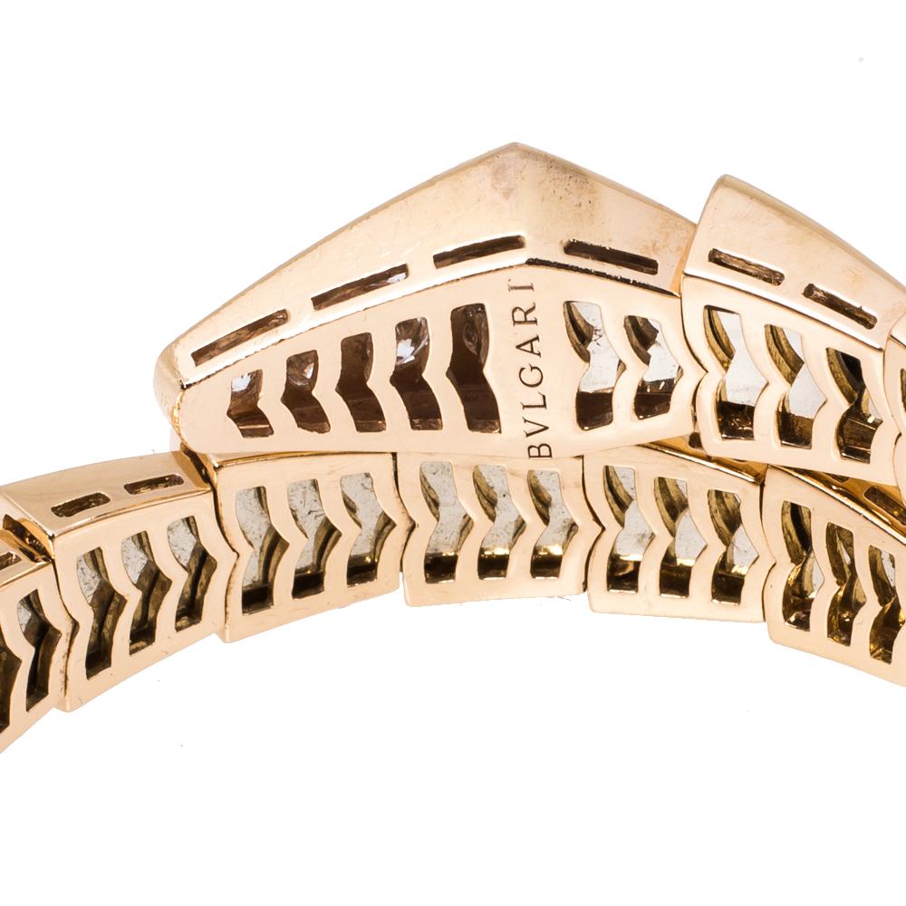 Rose Cut Bvlgari Serpenti Viper Diamond 18K Rose Gold One-Coil Bracelet S